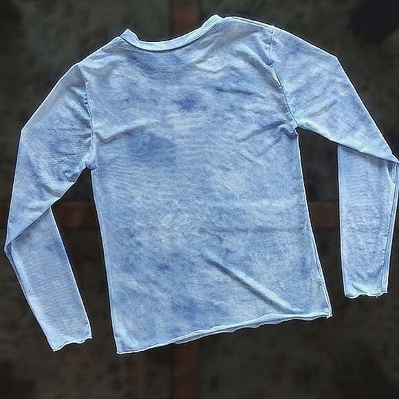 Mesh baby blue cloud print long sleeve crewneck t-shirt - Picture 5 of 14